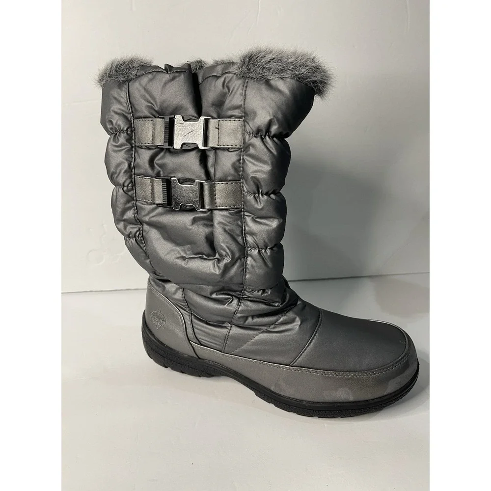 Totes bryce‎ buckle side zip faux fur lined gray snow boot waterproof 9M